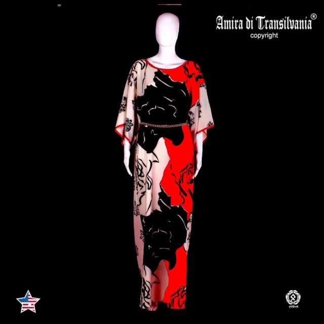 women clothing summer couture kimono long black kaftan red white roses oversize