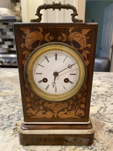 antique french Napoleon III inlay marquetry clock