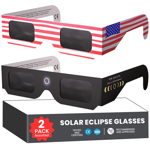 SOLAR ECLIPSE GLASSES 2024 ISO/CE Certified AAS, NASA Approved Safe