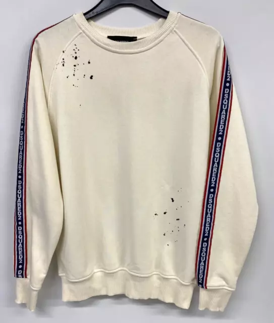 Dsquared2 Jumper Mens S Cream Logo Tape Cotton 356