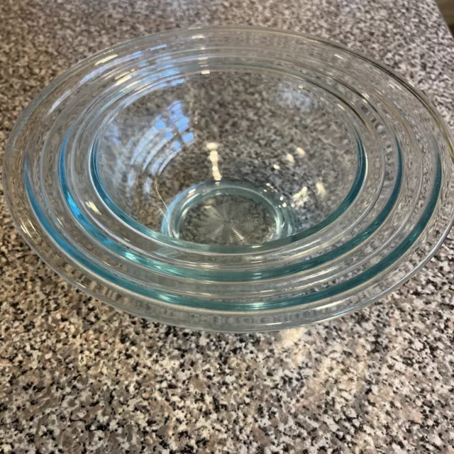 Vintage Set of 3 Pyrex Clear Glass Nesting/Mixing Bowls #322 #323 #325