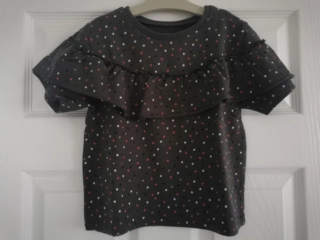 Next Girls Stars Short Sleeve Ruffle Trim Top Blouse Jumper 5-6 Years VGC