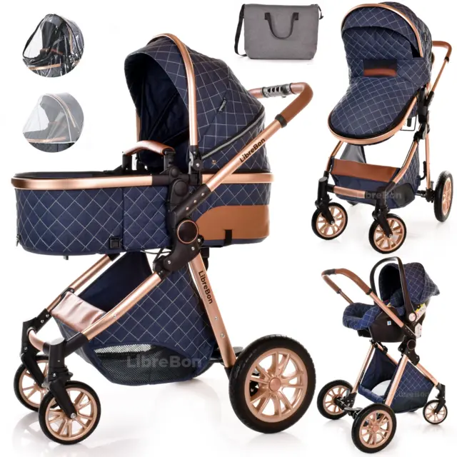 Baby Pram Pushchair Travel System  Covertible Buggy With Car Seat All in One