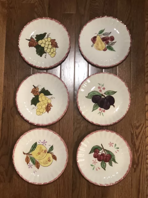 BLUE RIDGE SOUTHERN POTTERY Country Fair Red set of 6 fruit-decorated plates 8”