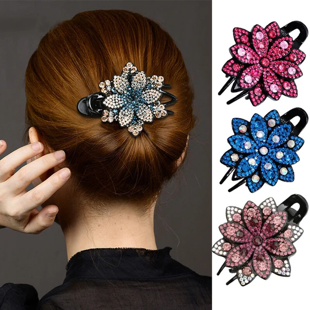 Strass Forcina Fiore Becco D'Anatra Clip per Capelli Vintage Splendenti Coda ★