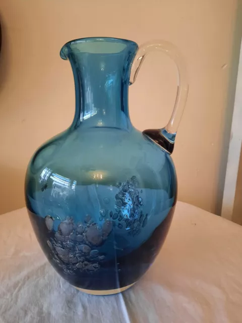 Vintage Design Glas "Schott Zwiesel"Henkelkrug-Vase in türkisblau 25cm groß  Nr3