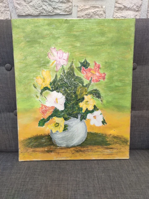 TABLEAU HUILE SUR Toile Nature Morte Bouquet De Fleurs EUR 7,00 ...