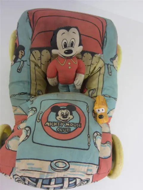 Mickey Mouse Club Knickerbocker Vintage Cloth Car + Figure 2pc Set 1970's
