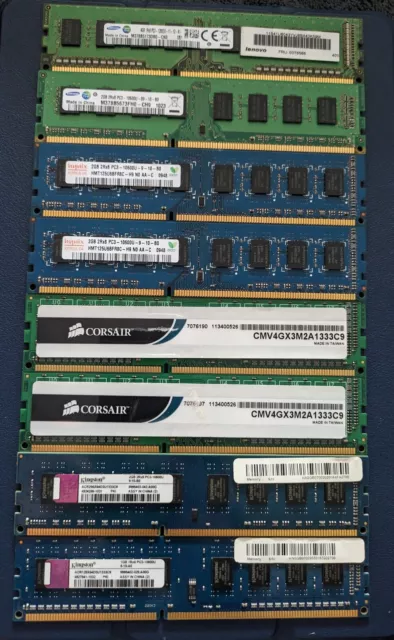 Lot de 8 barrettes mémoire DDR3 De 1 Gb A 4Gb Testée Et Fonctionnelles