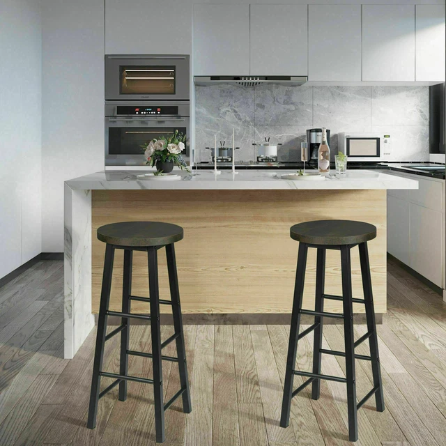 WOLTU 2 x Bar Stools Retro Breakfast Kitchen Bar High Chairs MDF Seat Metal Legs