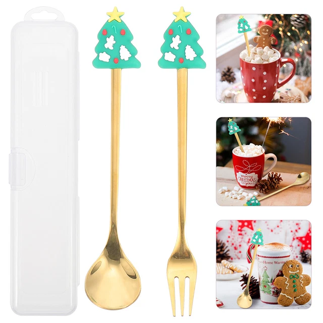 2 set di cucchiai di posate natalizi cucchiai di forcella dessert adorabile k