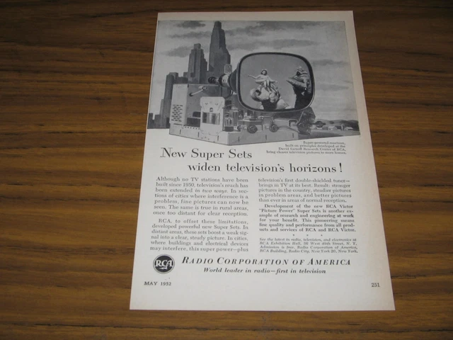 1952 Print Ad RCA New Super Sets Widen Televisions Horizons TV