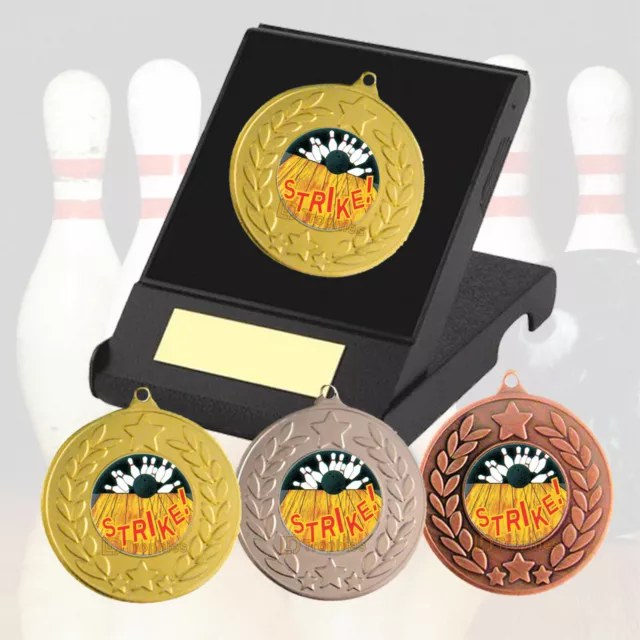 Ten Pin Bowling Medal in Presentation Box  F/Engraving Ten Pin - Strike Trophies