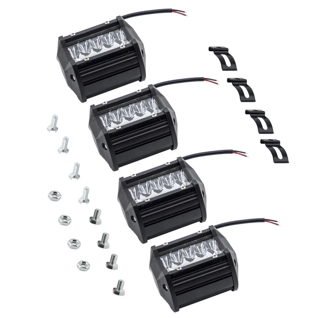 6000K 4" Inch Led Work Lamp Bar Fog Lights Lamp w/Mounting Brackets for feep
