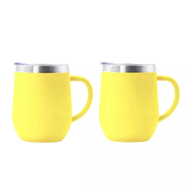 2 Pack 12 oz Handle Stainless Steel Mug Cup with Lid Double Wall Insulated