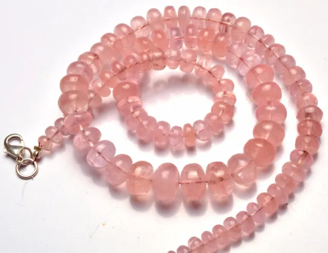 SUPER FINE QUALITY NATURAL GEM MORGANITE 6 to 11MM SMOOTH RONDELLE BEAD NECKLACE