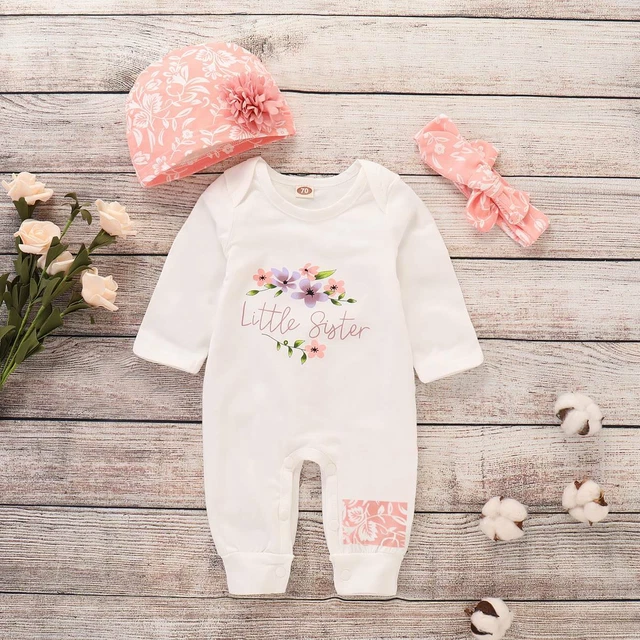 Set tuta cappello fascia per bambine neonate LITTLE SISTER abbigliamento vestiti