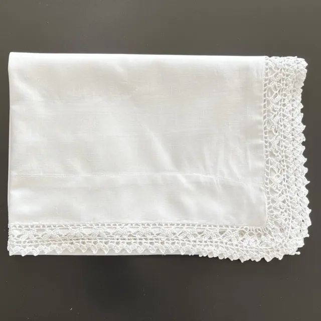 Vintage - White Lace Edged Cotton Pillowcase - 56cm x 79cm