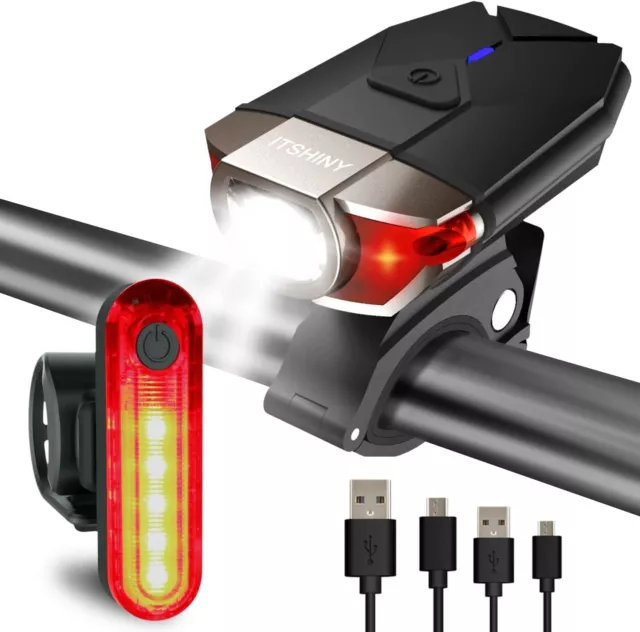 Amarey Ensemble d'éclairage de vélo Kit lumière de vélo USB Rechargeable Noir