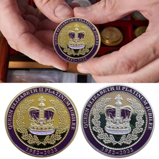 Queen Elizabeth II Platinum Jubilee Commemorative Coin Royal Souvenir Golden AU