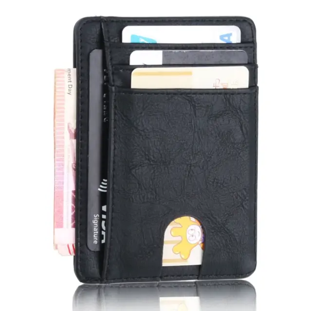 Mens Leather Slim Wallet RFID Blocking Minimalist ID Holder Credit Card Wallet 3
