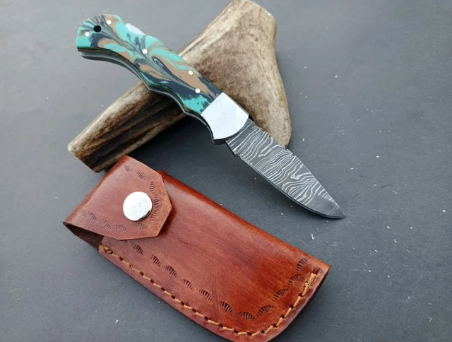 Couteau De Poche Artisanal Avec Lame En Acier Damas Et Manche En Palissandre - Fait Main, Solide Et élégant