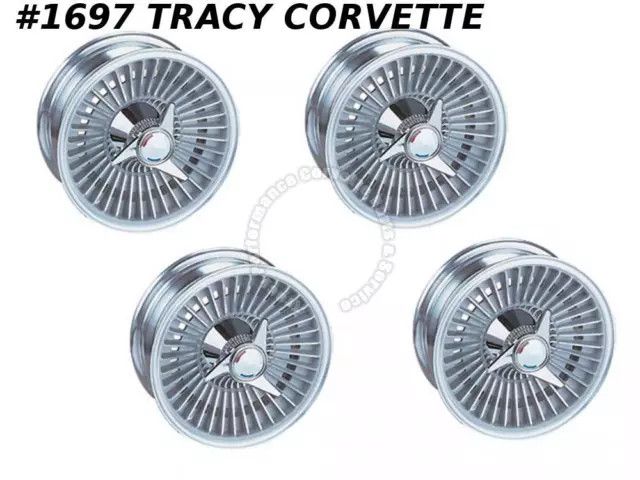 1963-1964 Corvette Knock Off Aluminum Wheel Set, Spinners & Hardware 15"x6" New