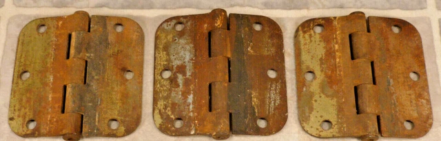 Rusty Vintage Rounded Corner Butte Hinges Lot Of 3 3.5Xx3.5 In