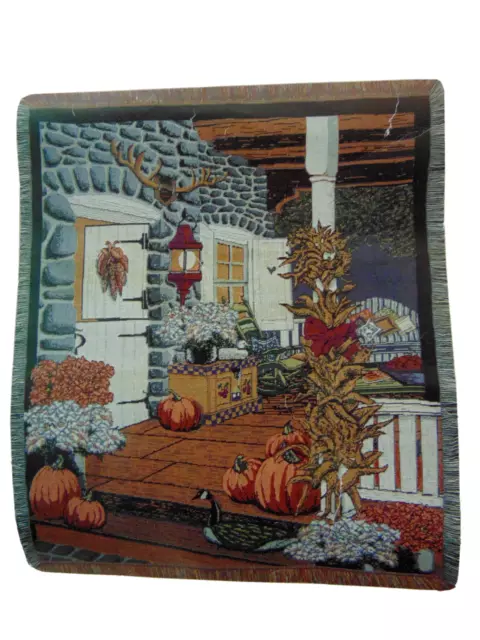 Harvest Home 100% Virgin Acrylic Tapestry Woven Afghan Throw Blanket Large Toss