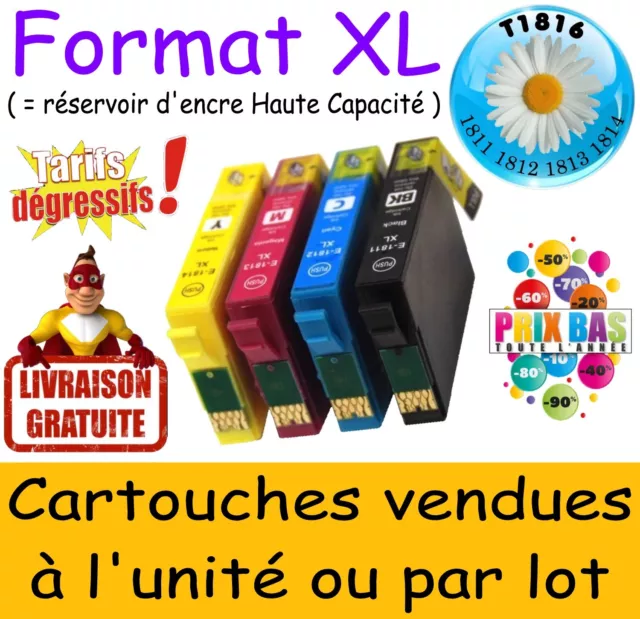 Lot cartouches d'encre compatibles non OEM EPSON 1811 1812 1813 1814 1816 T18 XL