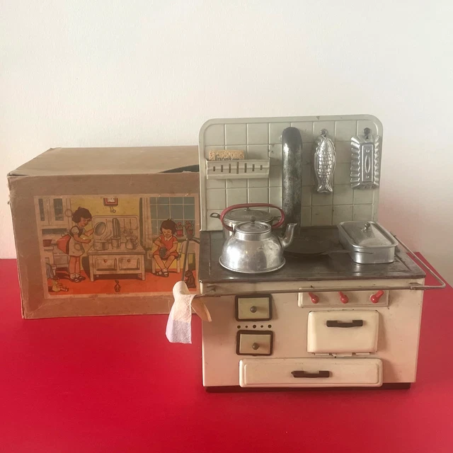 Cuisinière Jouet Vintage En Tôle Pour Poupée - Ancienne, 28x17,5x22cm - Occasion