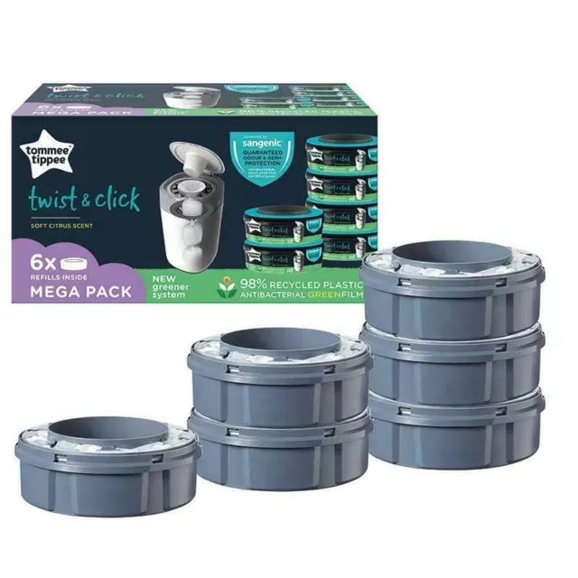 6 pack Tommee Tippee Nappy Bin Refill Sangenic Cassettes Twist & Click Disposal