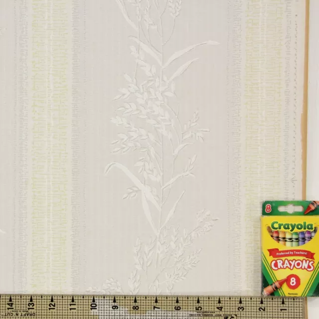 1930s Antique Vintage Wallpaper White Wheat Stems on Gray Yellow Stripe 3