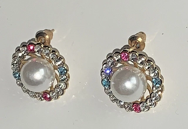BETSEY JOHNSON Baroque Pearl Rhinestone BLING CIRCLE Gold Earrings Nwot  ❤️tb