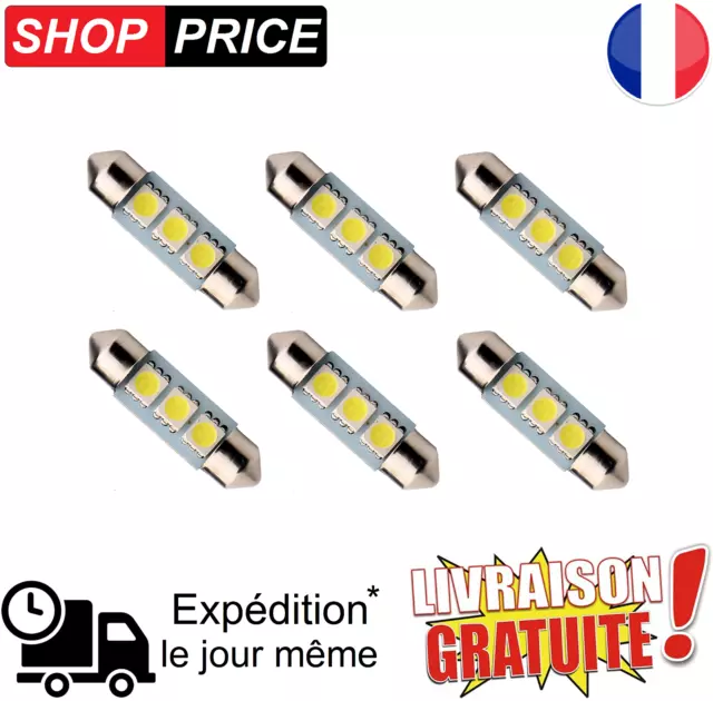 6 veilleuses ampoule voiture / moto LED C5W 6000K Blanc XENON 5050 3 SMD (NEUF)