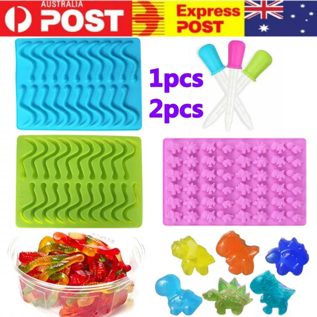1/2pcs Silicone Gummie Snake Worms Mold - DIY Edible Gummy Candy Mould W/Dropper