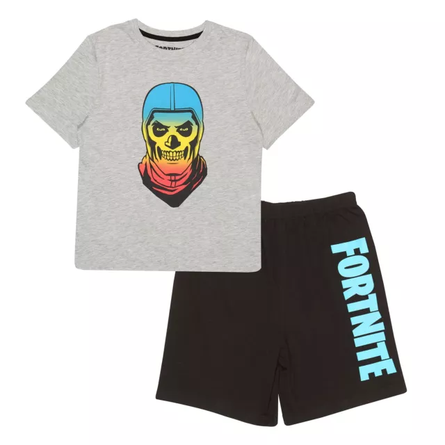 Fortnite Gradient Schädel Jungen Short Pyjama Set Schwarz/Weiß Heather Grey 1...