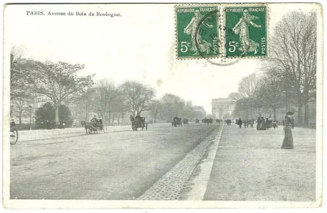 CPA  PARIS, Avenue du Bois de Boulogne, animée, attelages, datée de 1907