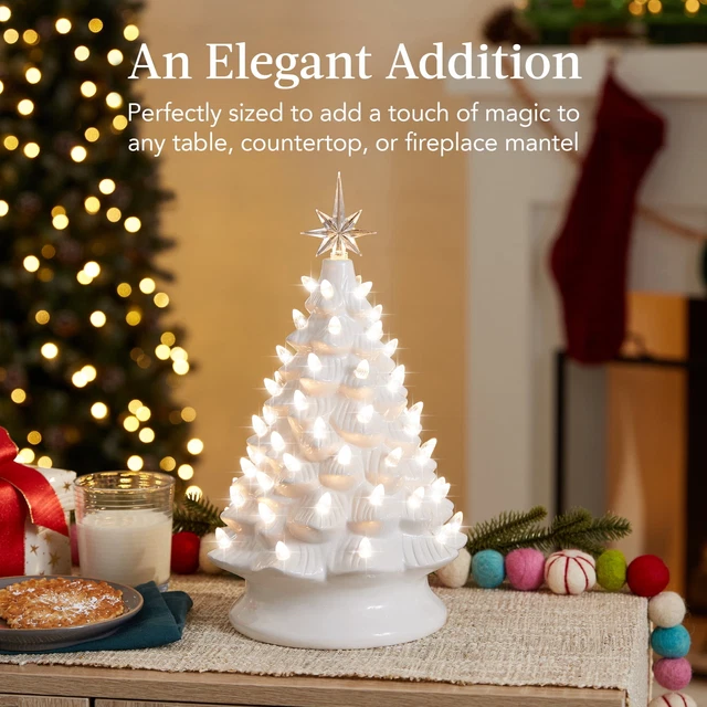 CERAMIC LIGHTED CHRISTMAS Tree, Large White Tabletop Tree/Clear Lights