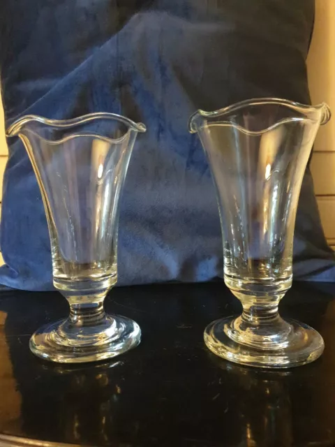 A Beautiful Pair Of Vintage Ruffled Rim Stem Footed Bud Vases With A Heavy Base