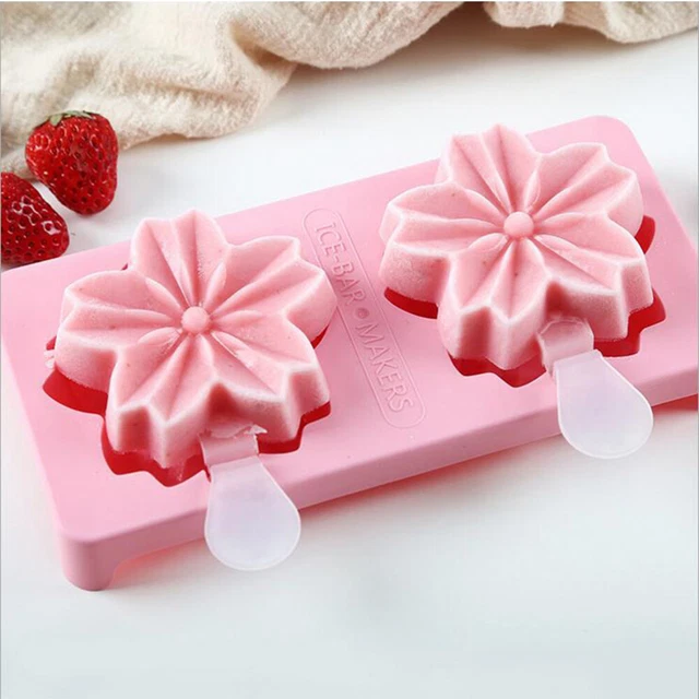 Moldes en forma de flores de cerezo rosa plástico hielo en el tallo máquinas de hielo hágalo usted mismo hielo