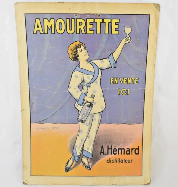 Ancien Carton Publicitaire Amourette Anis Hemard Distillateur Signe Rahuel 1930