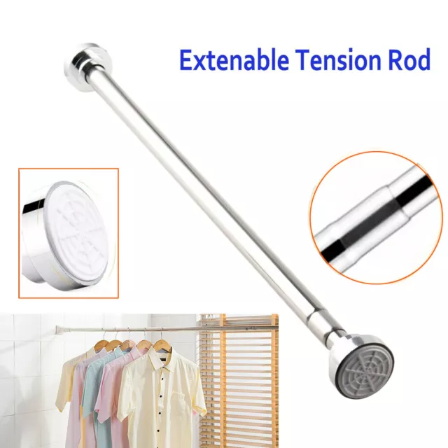 Stainless Steel Bathroom Shower Curtain Rod Adjustable Tension Extendable Pole
