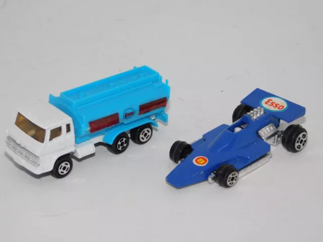 Vintage Unbranded Esso Tanker Truck & Race Car #8 Blue Hong Kong