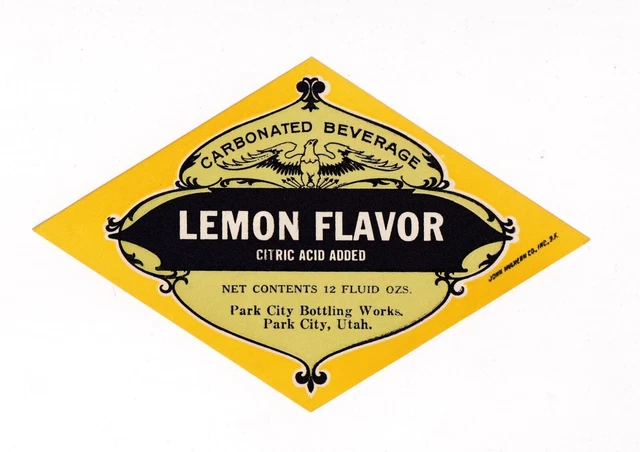 1930s PARK CITY BOTTLING WORKS, PARK CITY, UTAH LEMON SODA LABEL