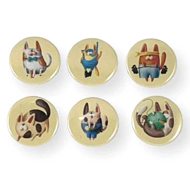 Set of 6 Cute Cats Decorative 1 Inch Magnets for Fridge, Whiteboard, Kitchen