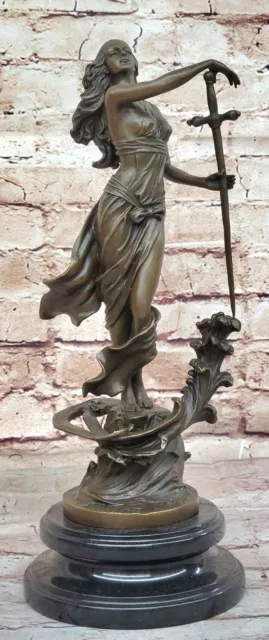 Ancient Greek Mythology Beautiful Girl w/ Sword Signed Bronze Statue Figure Art