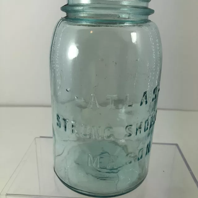 ATLAS STRONG SHOULDER QT. Blue MASON CANNING JAR.