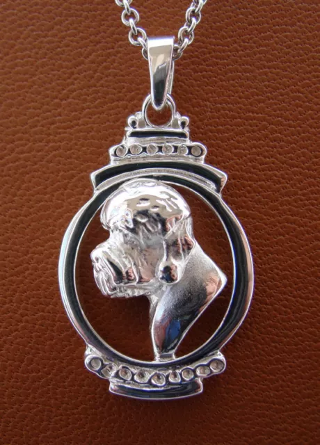 Sterling Silver Dandie Dinmont Terrier Head Study Pendant On A Vertical Oval Fra