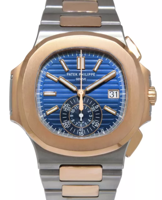 PATEK PHILIPPE 5980 Nautilus Chronograph Steel 18k RG Blue Dial Watch B ...